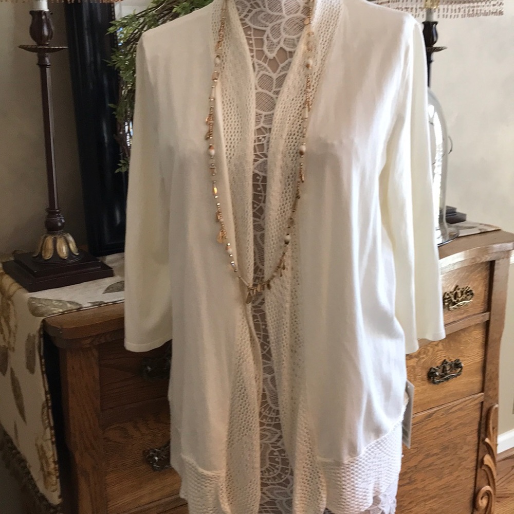 Laura Ashley size L cream cardigan lace trim
